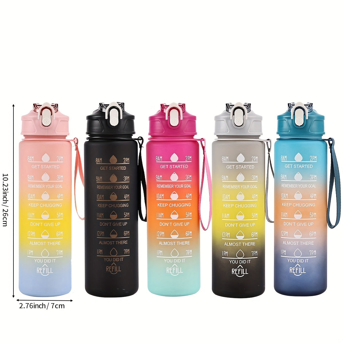 Borraccia Motivazionale Arcobaleno 750ml con Marcatori Orari e Tracolla