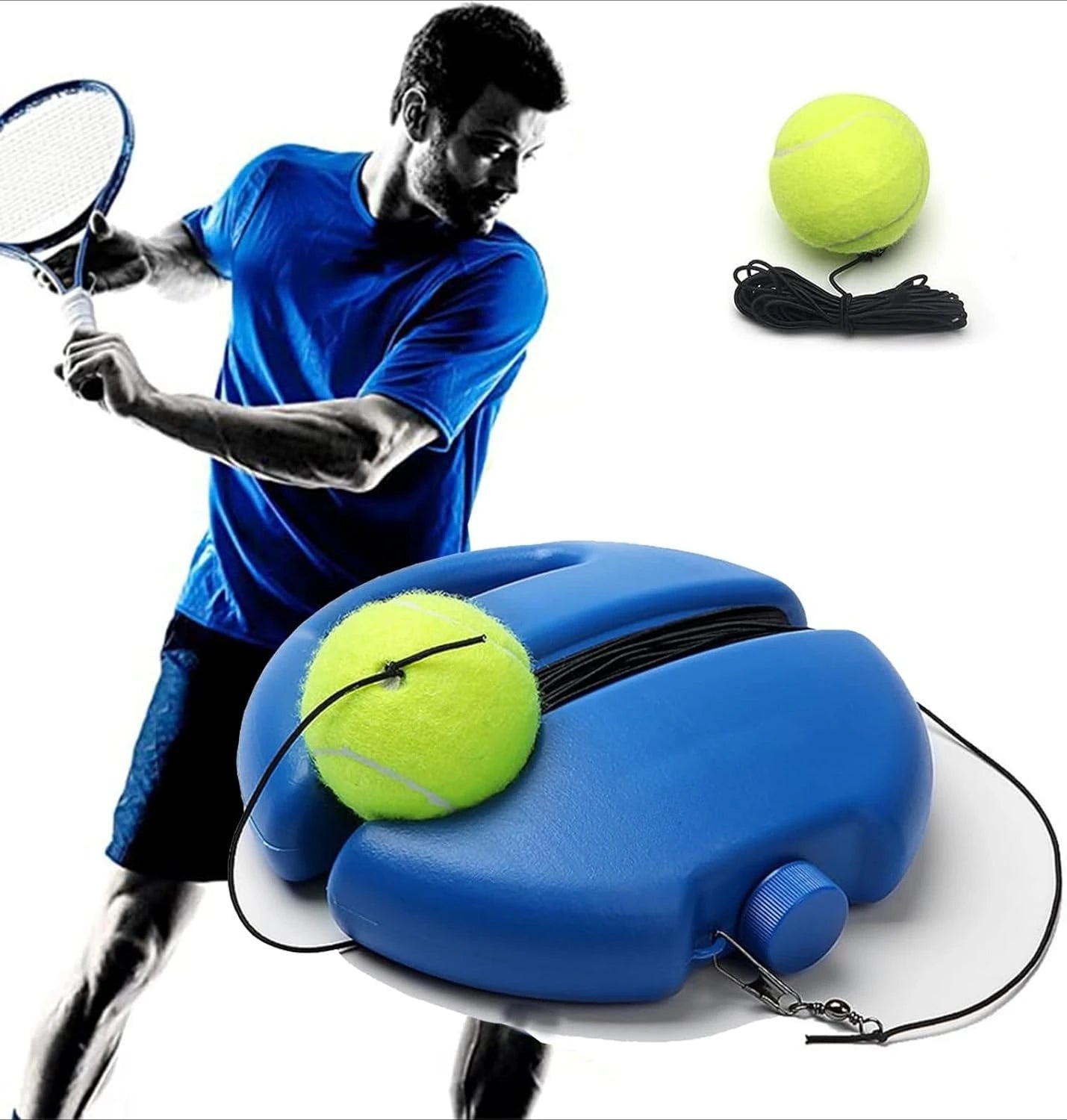 Set Allenamento Tennis Individuale con Base e Corda Elastica – Trainer Rimbalzo Tennis
