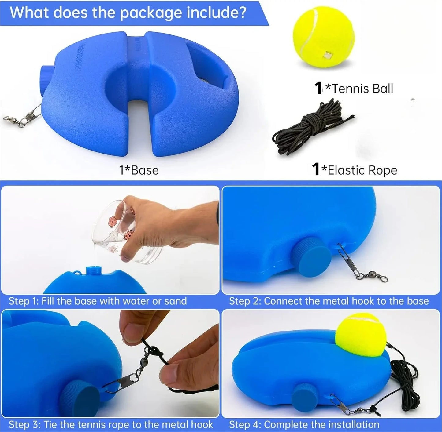 Set Allenamento Tennis Individuale con Base e Corda Elastica – Trainer Rimbalzo Tennis